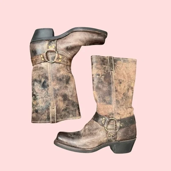 Frye Harness 12R Moto Leather Boots 77309 CHOCOLATE BROWN Women’s Sz 8.5 - Picture 7 of 9